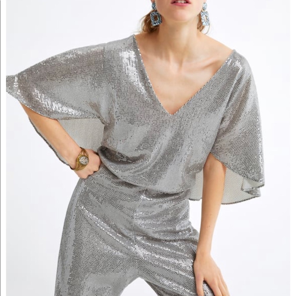 Zara sparkling cape jumpsuit sz xs - Picture 2 of 3